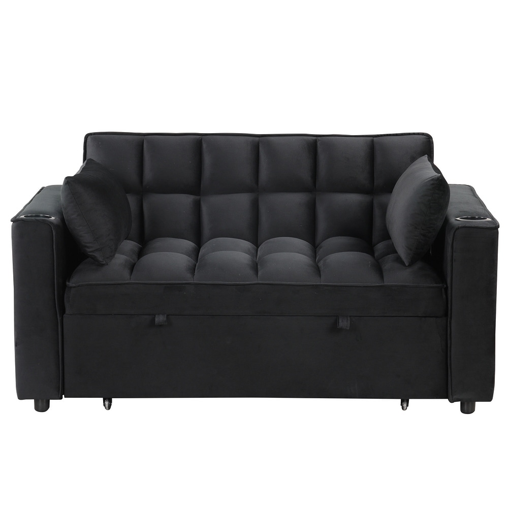 Velvet Upholstered Sofa Bed Convertible Sleeper Sofa with Cup Holder and USB Port   Perfect for Living Rooms and Apartments