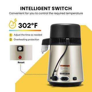 VIVOHOME 16-Cup Gold Brushed 304 Stainless Steel Water Distiller Machine with a Switch Purifier Filter X0030X7NEV