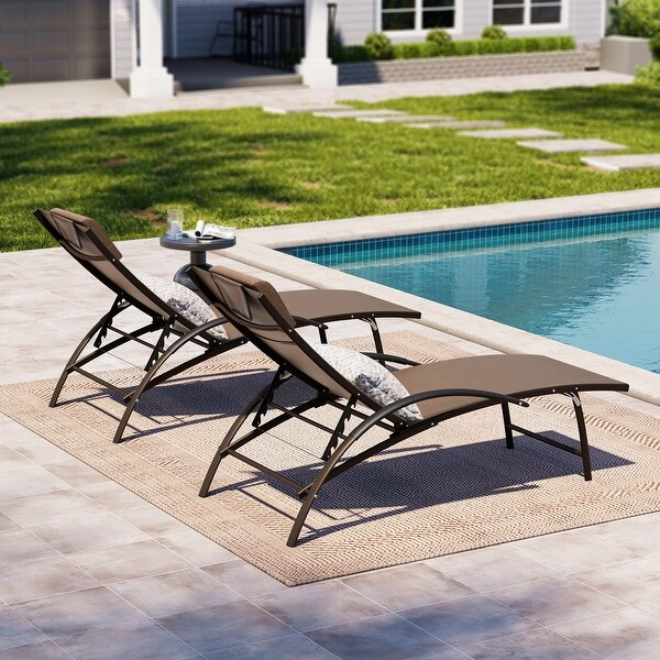 Crestlive Outdoor Adjustable Reclining Chaise Lounge Chair with Arms and Headrest，Aluminum or Steel Frame Options