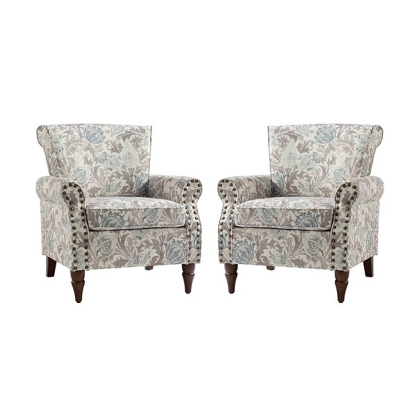 Nyctelius Traditional Nailhead Trim Accent Armchair with Floral Pattern Set of 2 by HULALA HOME