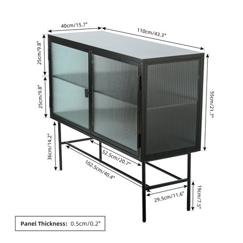 Retro Style Fluted Glass Sideboard Storage Cabinet...