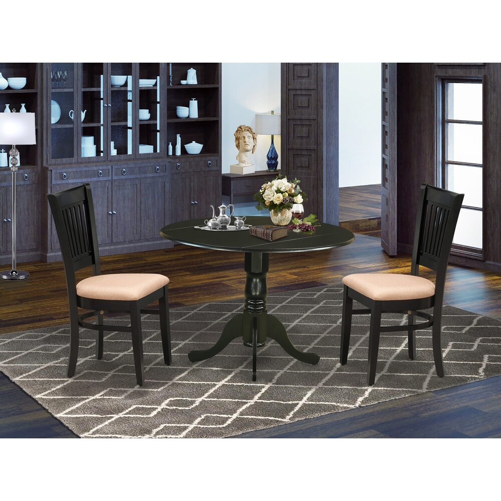 East West Furniture 3 Piece Modern Dining Table Set  a Round Wooden Table and 2 Dining Chairs  (Finish Opptions))