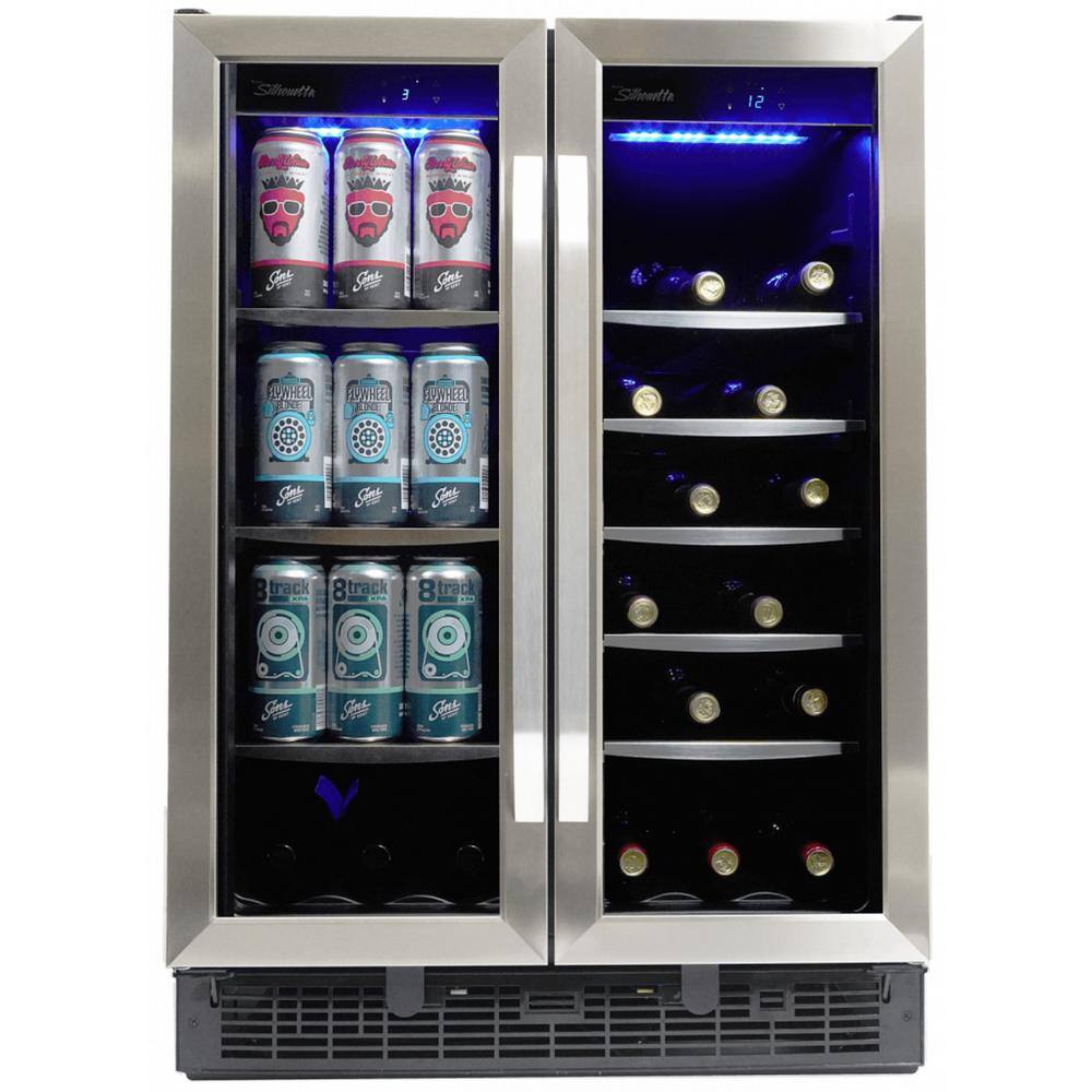 Silhouette Dual Zone 23.81 in. Wide 60 beverage cans and 27 bottles of wine Built-in Beverage Center in Stainless Steel SBC051D1BSS