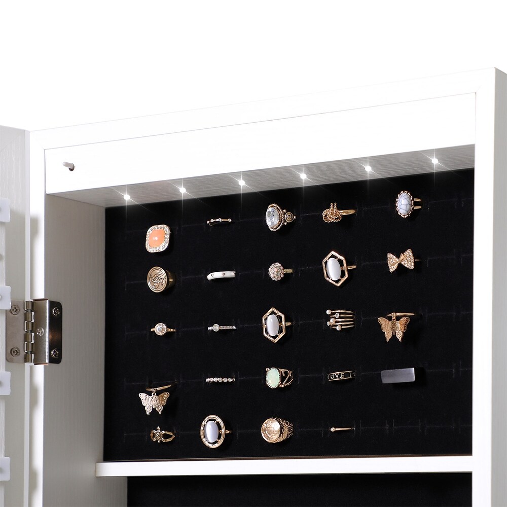 Merax Wall Mount Mirrored Jewelry Cabinet Organizer LED Lights