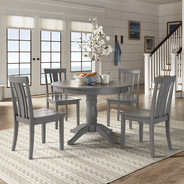 Wilmington II Round Pedestal Base Antique Grey 5-Piece Dining Set by iNSPIRE Q Classic