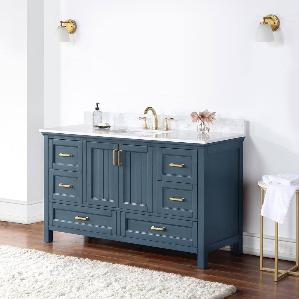 Altair Isla 60 in. W x 22 in. D x 34.5 in. H Single Sink Bath Vanity in Classic Blue with Composite Stone top in White 538060S-CB-AW-NM