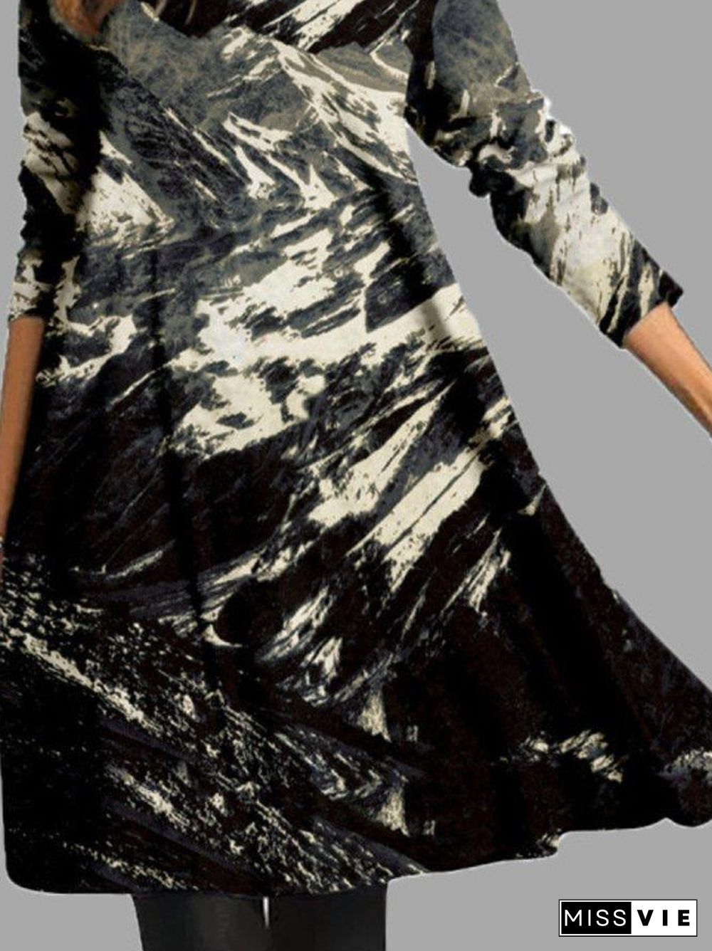 Casual Long Sleeve Printed Dresses Black Dresses