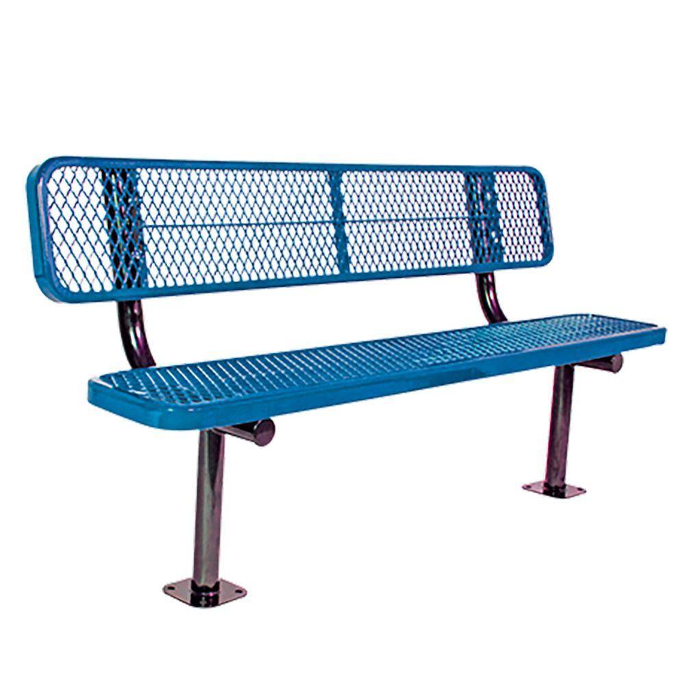 Surface Mount 6 ft. Blue Diamond Commercial Park Bench with Back LC7763-BLUE