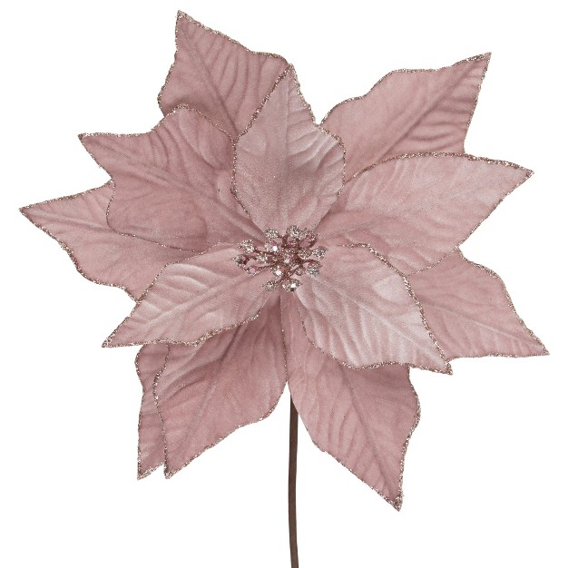 Pink Glittered Poinsettia Christmas Stem Spray