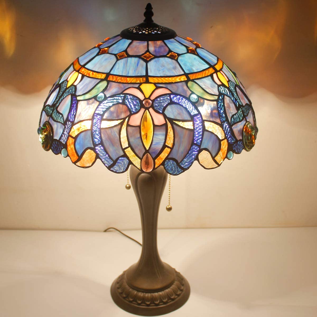 GEDUBIUBOO Tiffany Lamp Blue Purple Cloud Stained Glass Style Table Lamp 16X16X24 Inches Desk Bedside Reading Light Metal Base Decor Bedroom Living Room  Office S558 Series