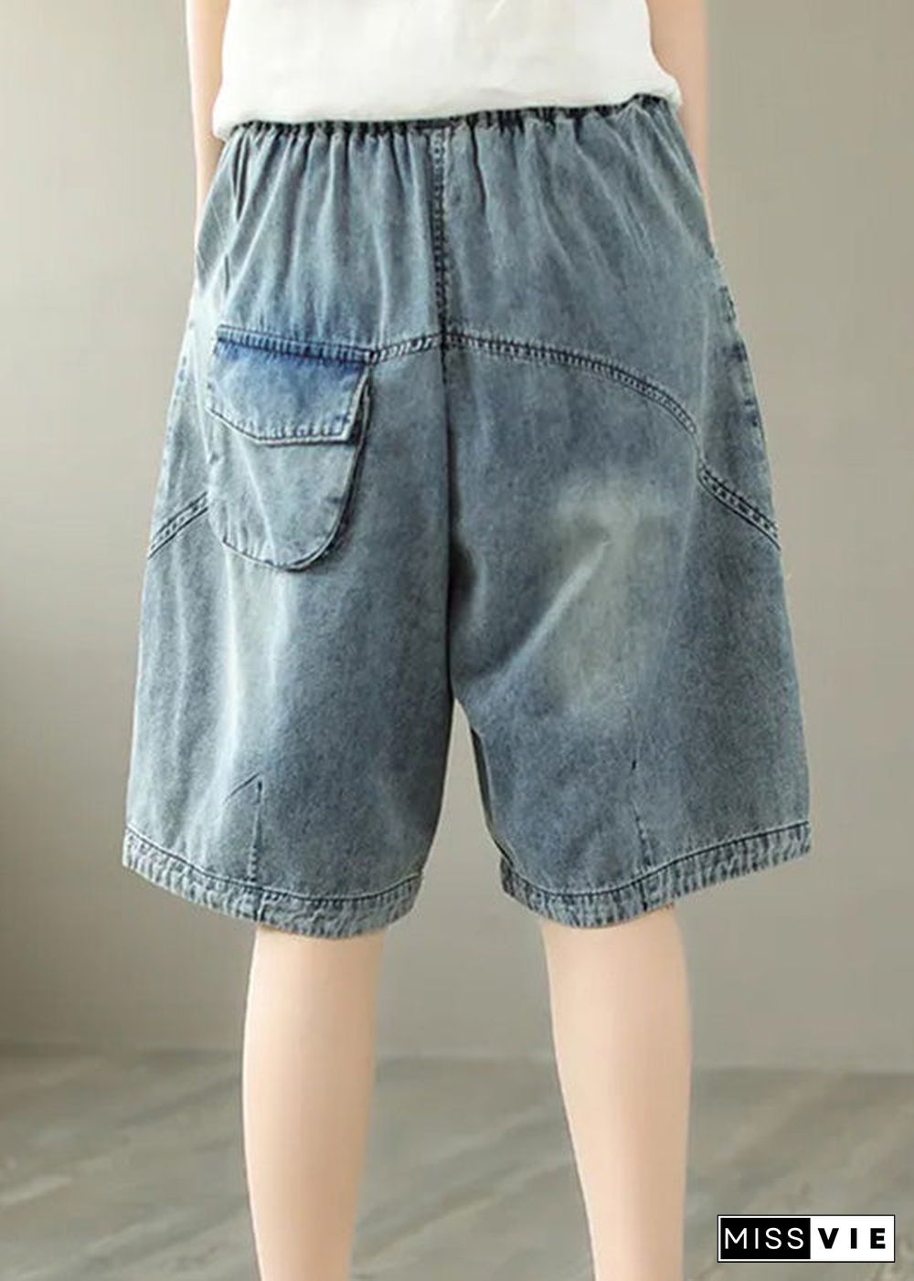 Stylish Blue Print Elastic Waist Shorts Summer