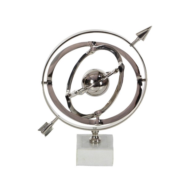 X 10 quot Traditional Aluminum Armillary Sphere With Ceramic Base Silver Olivia amp May