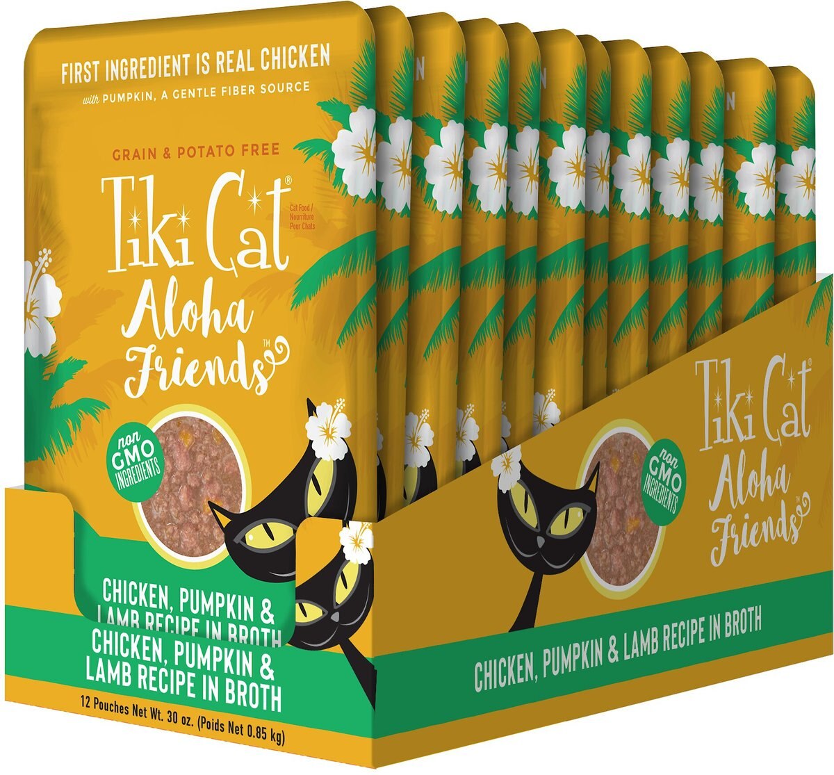 Tiki Cat Aloha Friends Chicken， Pumpkin and Lamb Recipe in Broth Grain-Free Wet Cat Food， 2.5-oz， case of 12