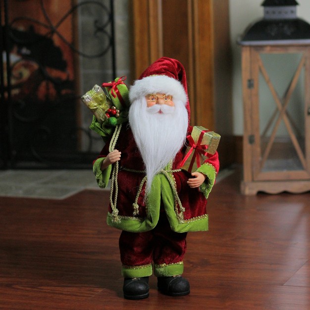 Red And Green Grand Imperial Santa Claus With Gift Bag Christmas Tabletop Figurine