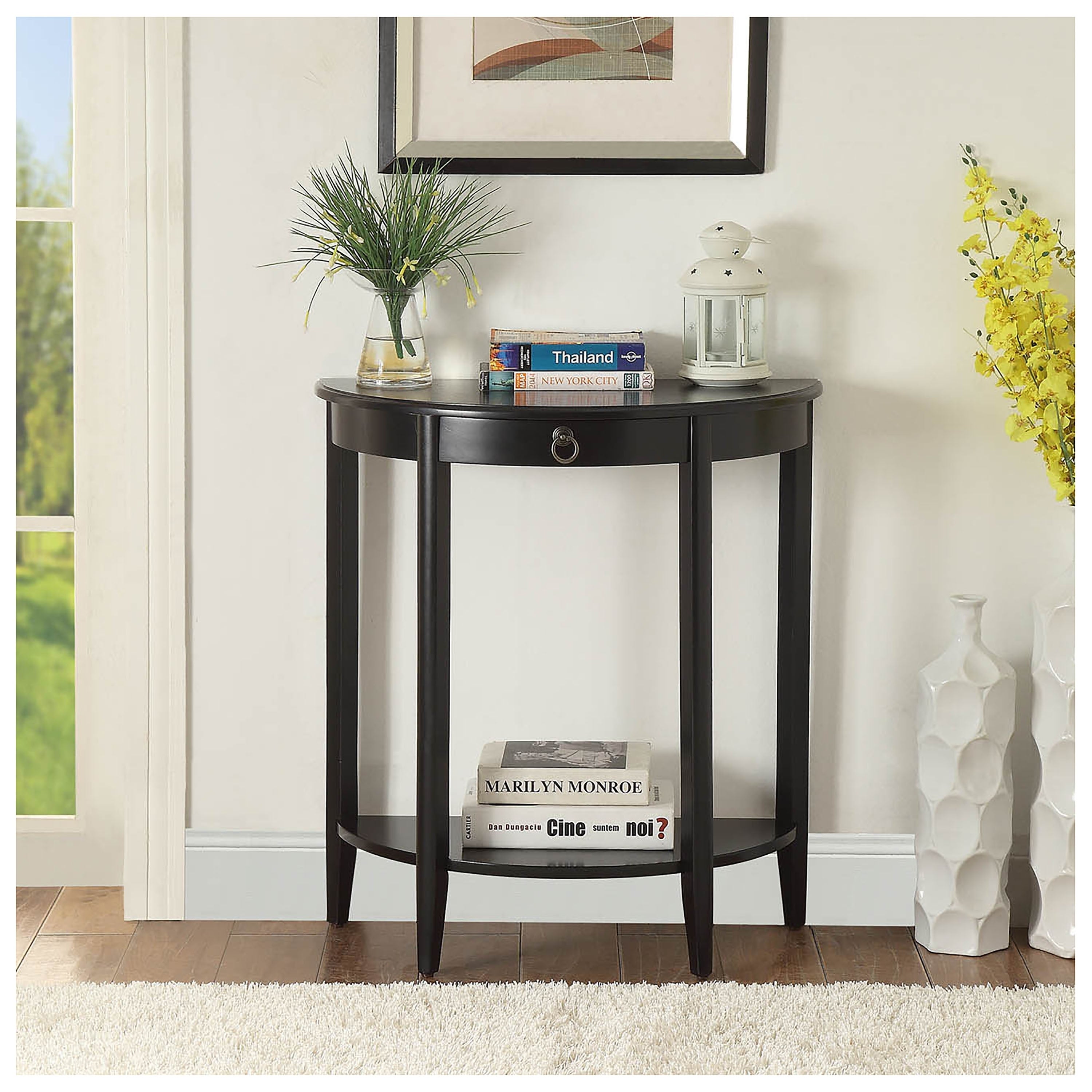 Urban Designs Half Moon Console Table With Drawer - Black