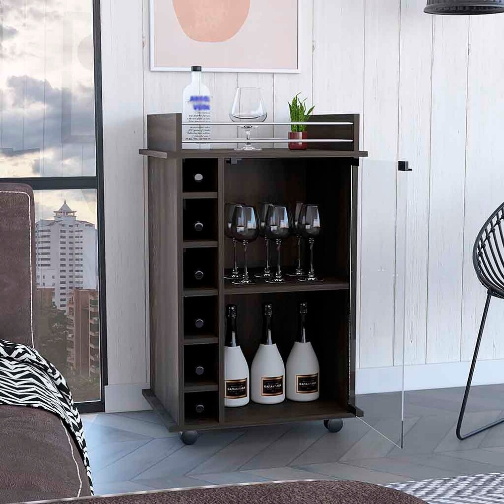 Bar Cart Baltimore With Six Wine Cubbies And Glass Door