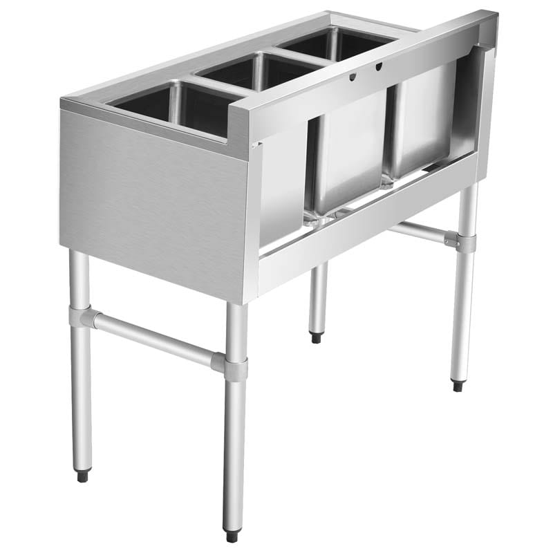 3 Compartment Commercial Stainless Steel Utility Sink, Freestanding Triple Bowl Kitchen Sink with 3 Basket Strainer Drains