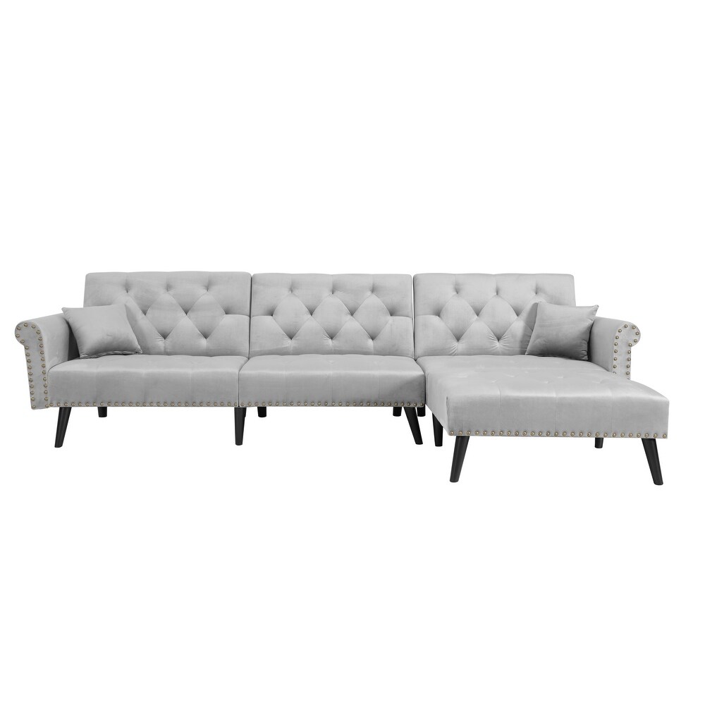 Modern Velvet Convertible Sofa Bed Sleeper with Nailheads