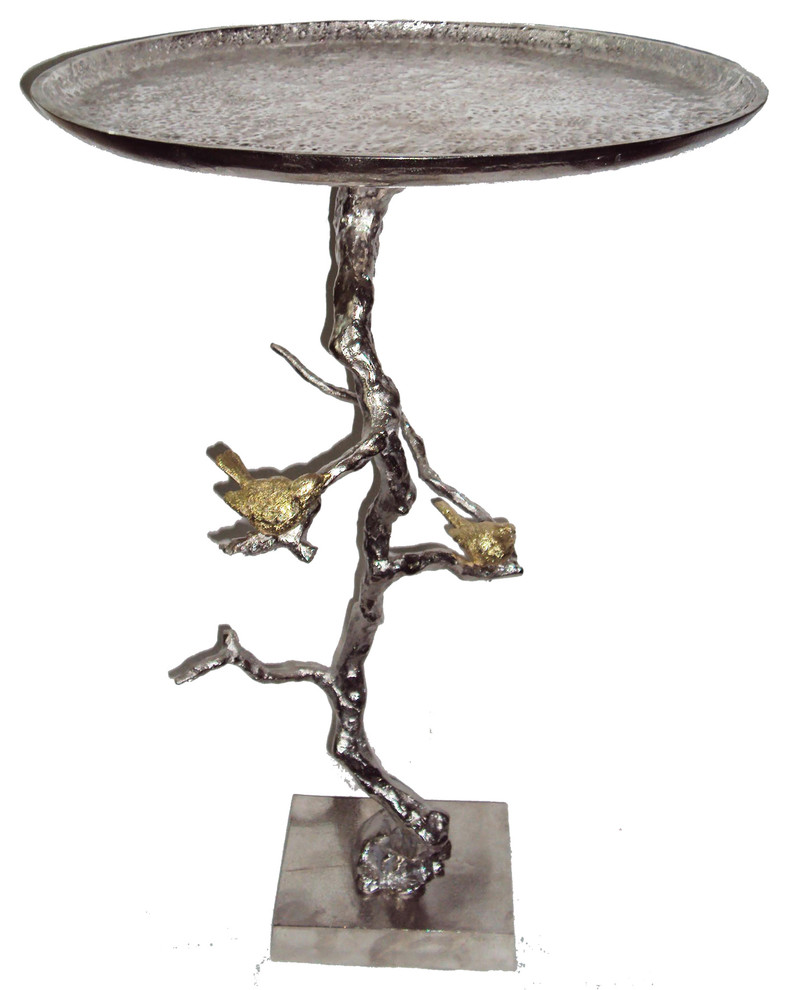 28 quotAluminum Silver Branch Accent Table With Gold Birds   Rustic   Console Tables   by GwG Outlet  Houzz