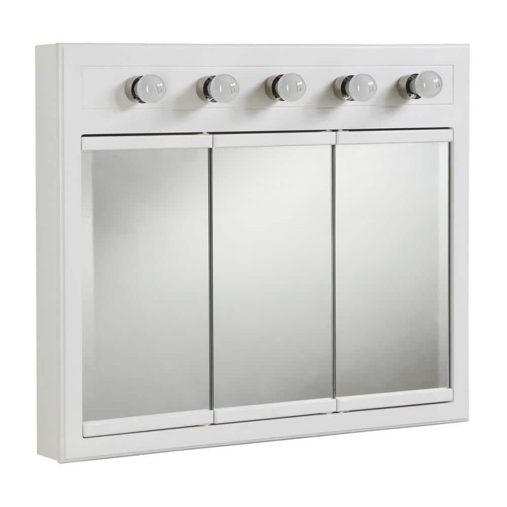 Design House Concord 36 in W x 30 in H x 5 in D Framed 5Light TriView SurfaceMount Bathroom Medicine Cabinet in White Gloss