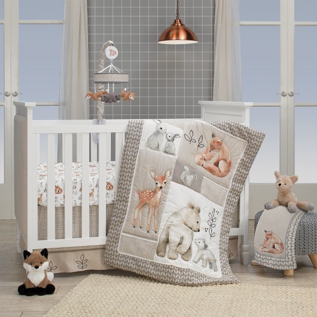 Lambs amp Ivy Painted Forest Gray beige Fox And Bear Baby Crib Musical Mobile