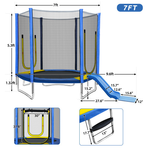 7FT Trampoline for Kids with Safety Enclosure Net ...