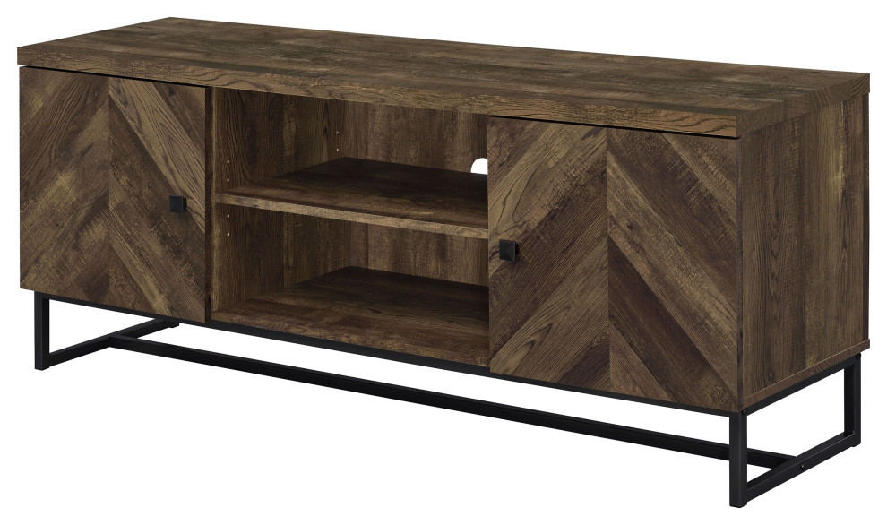 Myles 2 door TV Console With Adjustable Shelves Rustic Oak Herringbone   Modern   Entertainment Centers And Tv Stands   by Modon  Houzz