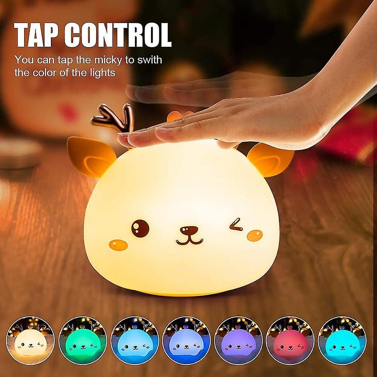 Rechargeable Led Kid Night Light， Bedside Lamp， Girl Boy Portable Silicone Night Light， Multicolor Deer Lamp With Touch Contro