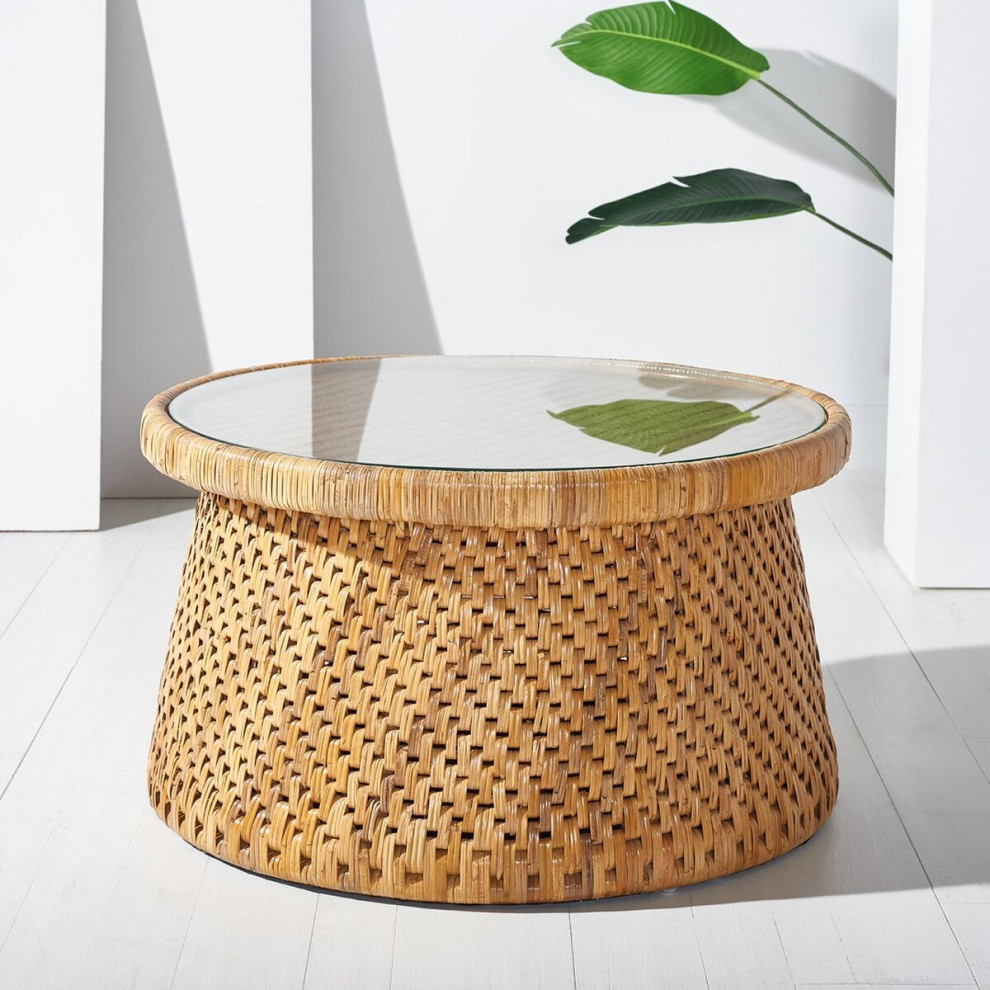 Safavieh Lianne Rattan Round Coffee Table Natural   Tropical   Coffee Tables   by Safavieh  Houzz