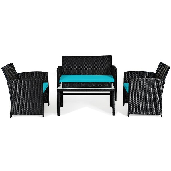 Costway 8PCS Patio Rattan Furniture Conversation Set Cushion Sofa