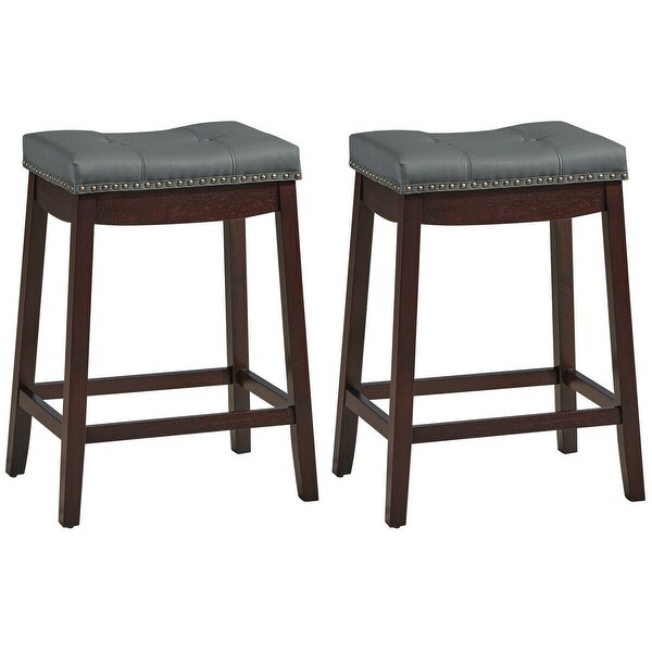 Set of 2 Nailhead Saddle Bar Stools - 19