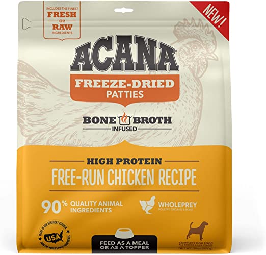 ACANA Grain Free High Protein Fresh and Raw Animal Ingredients Free-Run Chicken Recipe Freeze Dried Patties Dog Food， 14 oz.