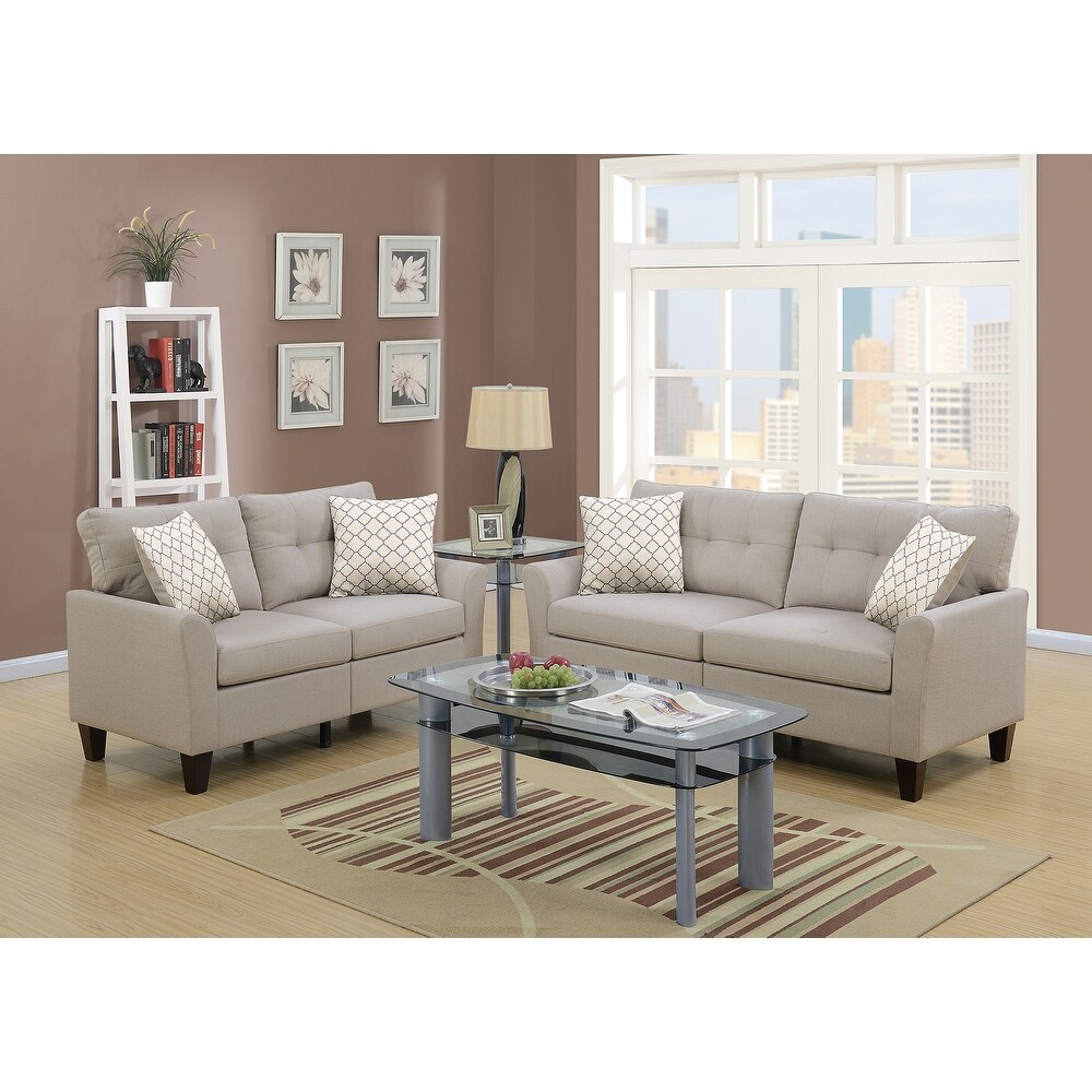 2 Piece Glossy Polyfiber Sofa Set