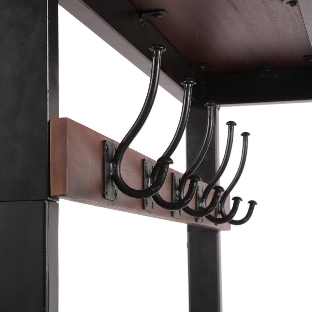 Noble House Varnell Cafe Brown and Black Wood and Metal Coat Rack with Bench 104947