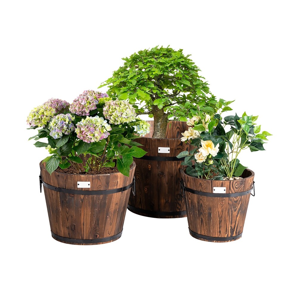 3 Pieces Barrel Planter 3 Sizes Wood Bucket Raised Beds for Plants