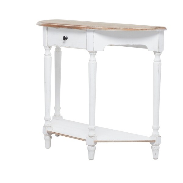 White Distressed Wood Country Farmhouse Half Moon Console Table