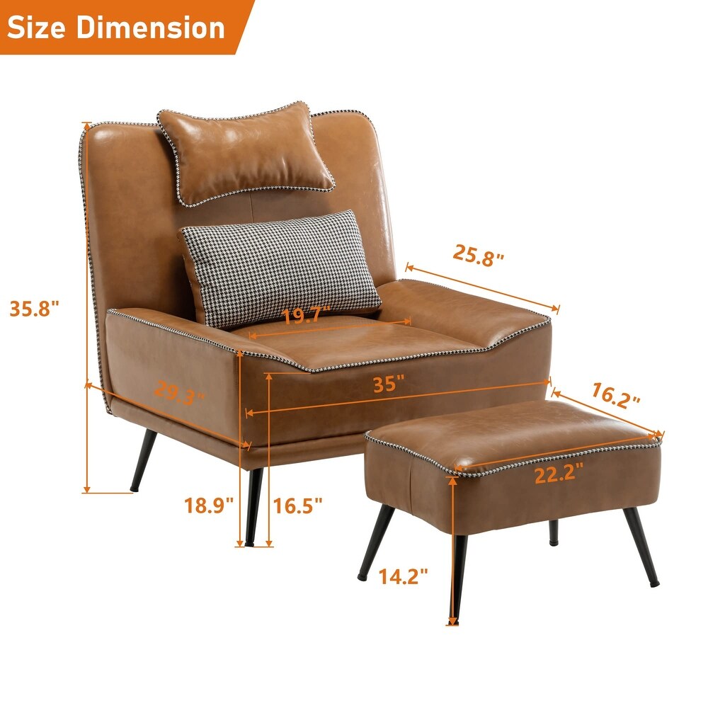 Accent Chair with Ottoman  Upholstered Faux Leather Chairs for Living Room Bedroom Lounge Chair  Modern Sofa Chair with Ottoman