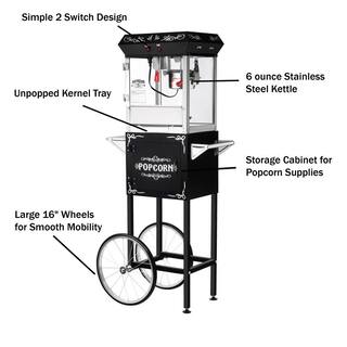 GREAT NORTHERN Foundation Popcorn Machine with Cart- Popper Makes 2 Gallons- 6-Ounce Kettle Old Maids Drawer Warming Tray  Scoop 661924EPN