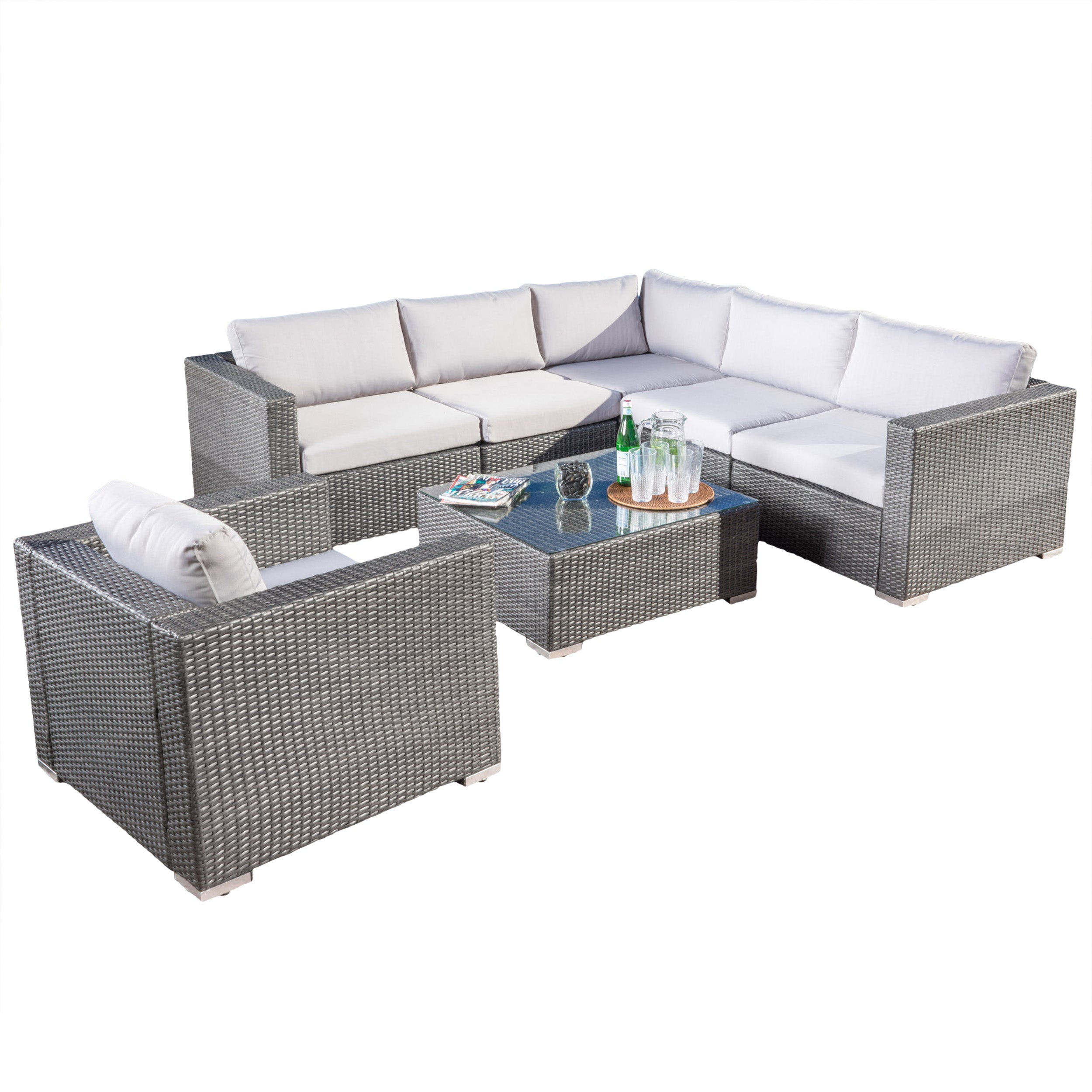 Francisco 7pc Outdoor Grey Wicker Seating Sectional Set w/ Cushions