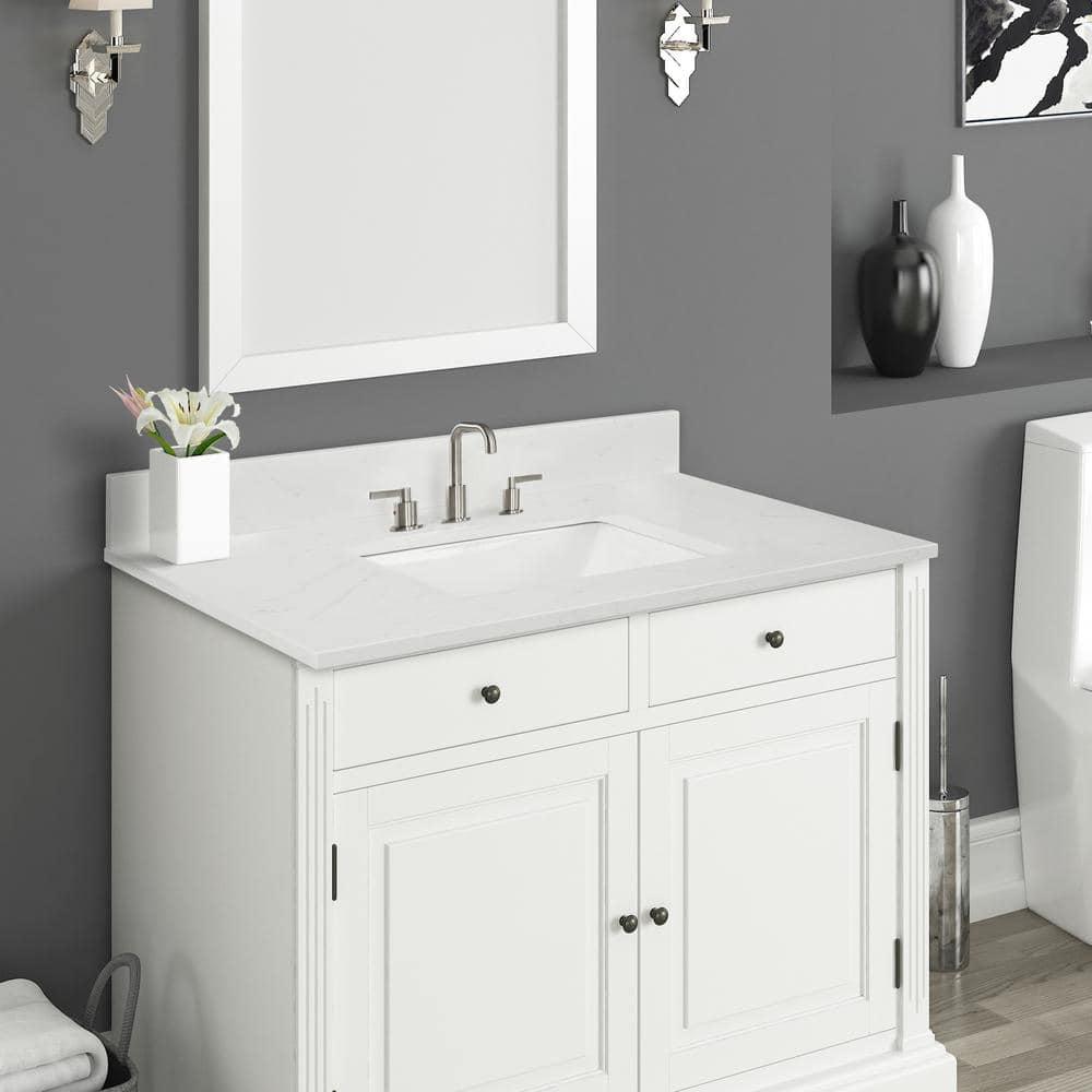 Home Decorators Collection 43 in W x 22 in D x 075 in H Quartz Vanity Top in Carrara White with White Basin