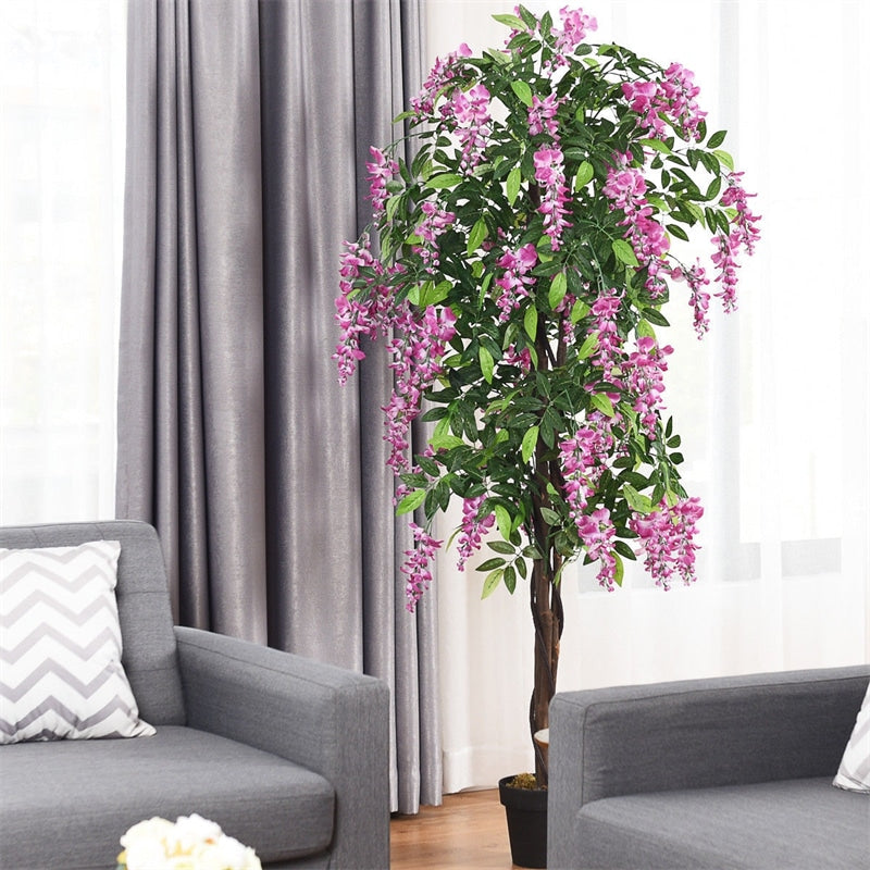 6FT Artificial Ficus Tree Fake Wisteria Tree Faux Plant for Indoor Outdoor Office Living Room D¨¦cor