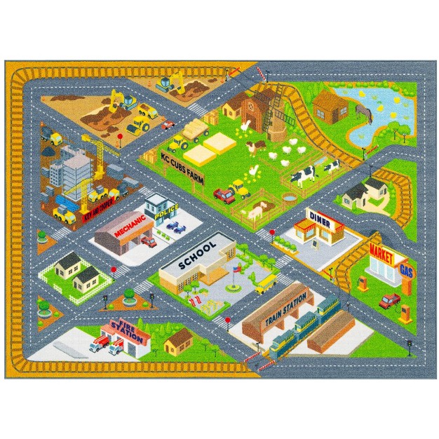 Kc Cubs Boy amp Girl Kids Country Farm Road W Construction Vehicle Car Traffic Educational Learning amp Game Nursery Classroom Rug Carpet