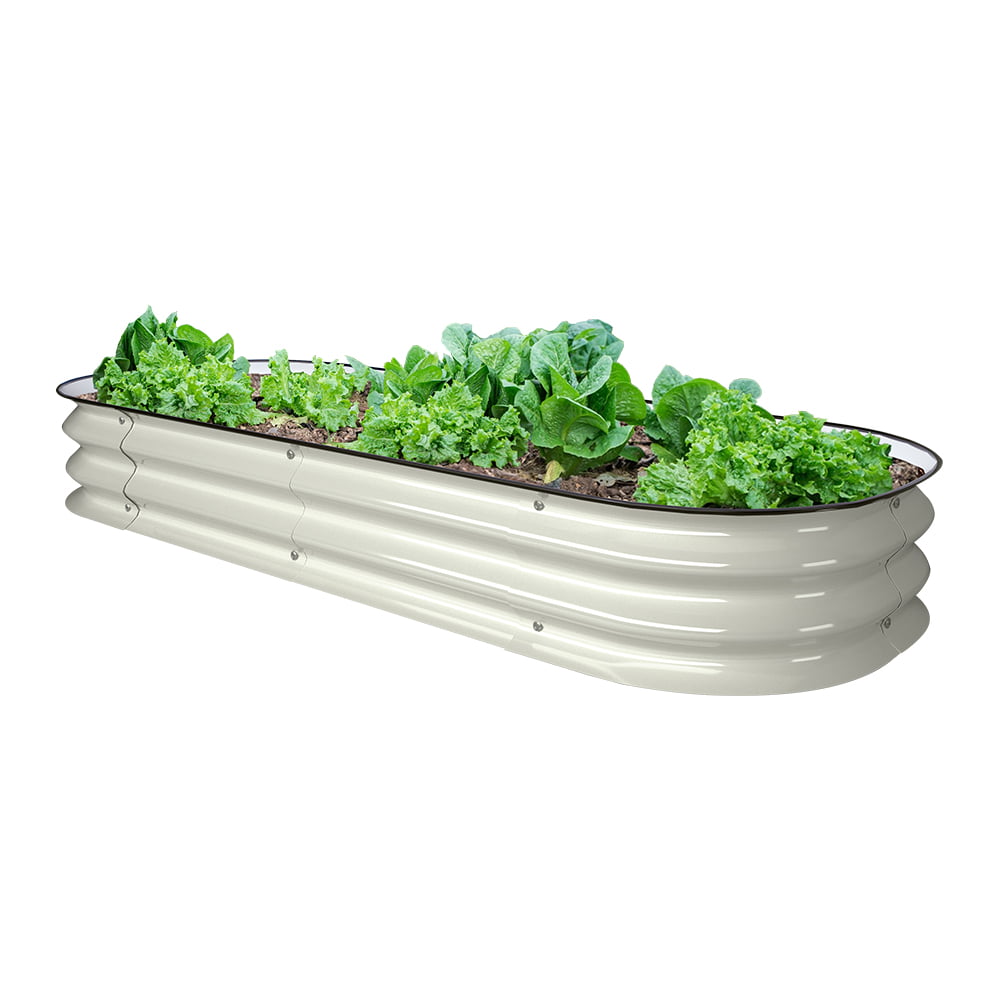 VEGEGA 8'' Tall 5'x2' White Metal Modular Corrugated Raised Garden Bed Kit (4 in 1）