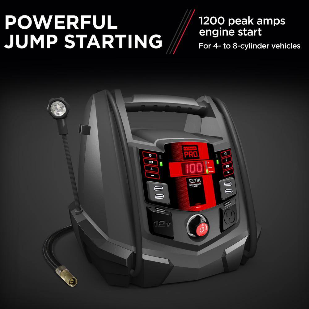 Schumacher Electric Schumacher Pro Automotive 12-Volt 1200 Peak Amp Jump Starter and Portable Power Station with 100-PSI Air Compressor SPR1631