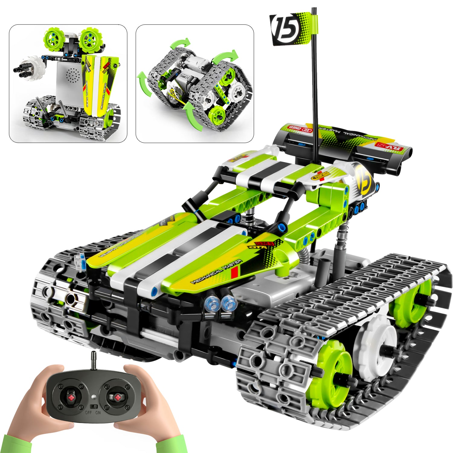 STEM Toys of Remote Control Car Building Kit | 3-in-1 RC Engineering Kit Builds Rechargeable Tracked Car/Robot/Tank | Best Science Learning Kit Gift for Kids (353pcs)