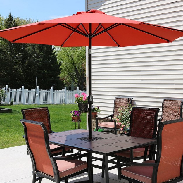 Sunnydaze Outdoor Aluminum Pool Patio Umbrella With Solar Led Lights Tilt And Crank 9 x27