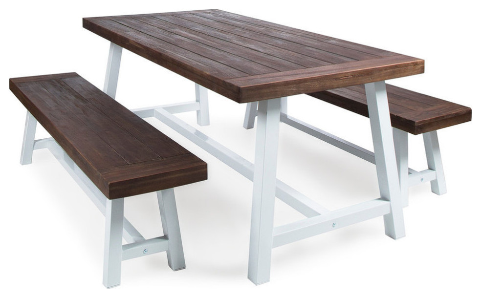 Modern 3 Piece Acacia Wood Picnic Dining Set   Transitional   Outdoor Dining Sets   by GDFStudio  Houzz