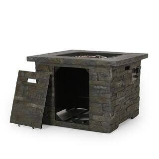 Noble House Blaeberry 34.5 in. x 24 in. Natural Stone Square Gas Outdoor Firepit 11843