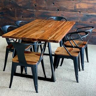 AmeriHome Sheesham 63 in. Rectangle Rosewood Wood Top with Black Metal Frame Dining Table Seats 6 SWDT63