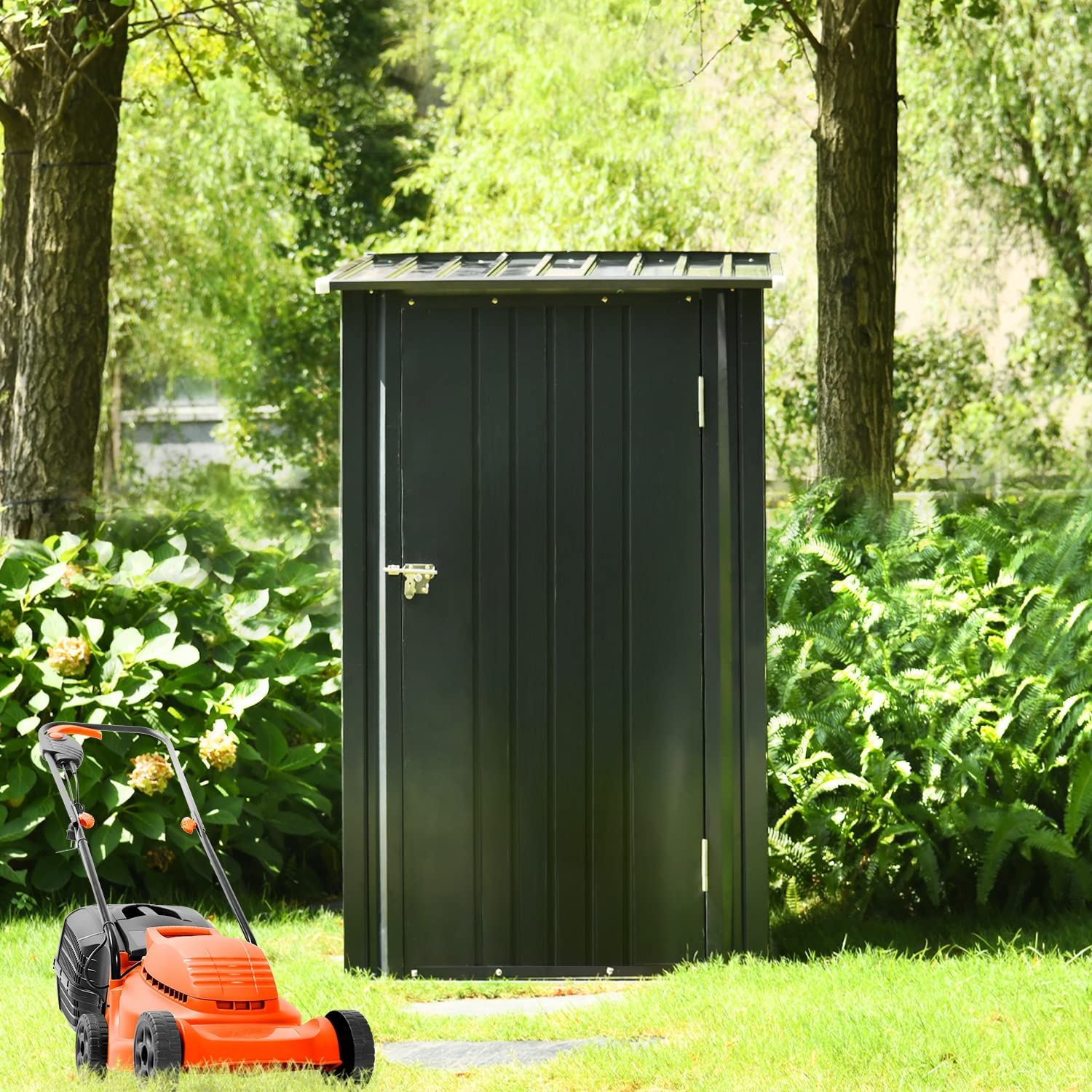 Outdoor Storage Shed, 3 x 3 FT Metal Steel Garden Shed, Small Shed Outdoor Steel Tool Storage Backyard Shed for Backyard Patio Garden Lawn (Dark Grey)